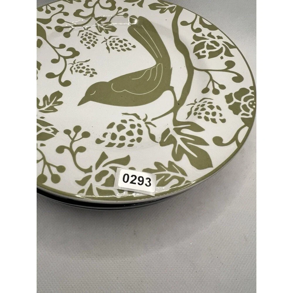 3 Pier 1 Imports blue & Green Bird Stoneware 8” Luncheon Salad Dessert Plates